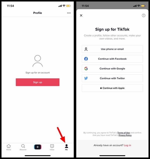 Signup in TikTok