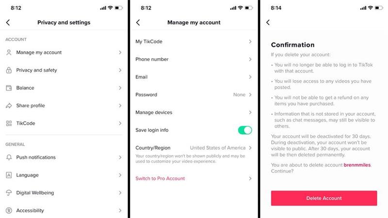 TikTok Delete Account